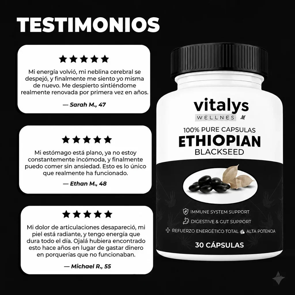 Semilla Negra Etíope — La fórmula natural con 4,64% de timoquinona para tu equilibrio interno.