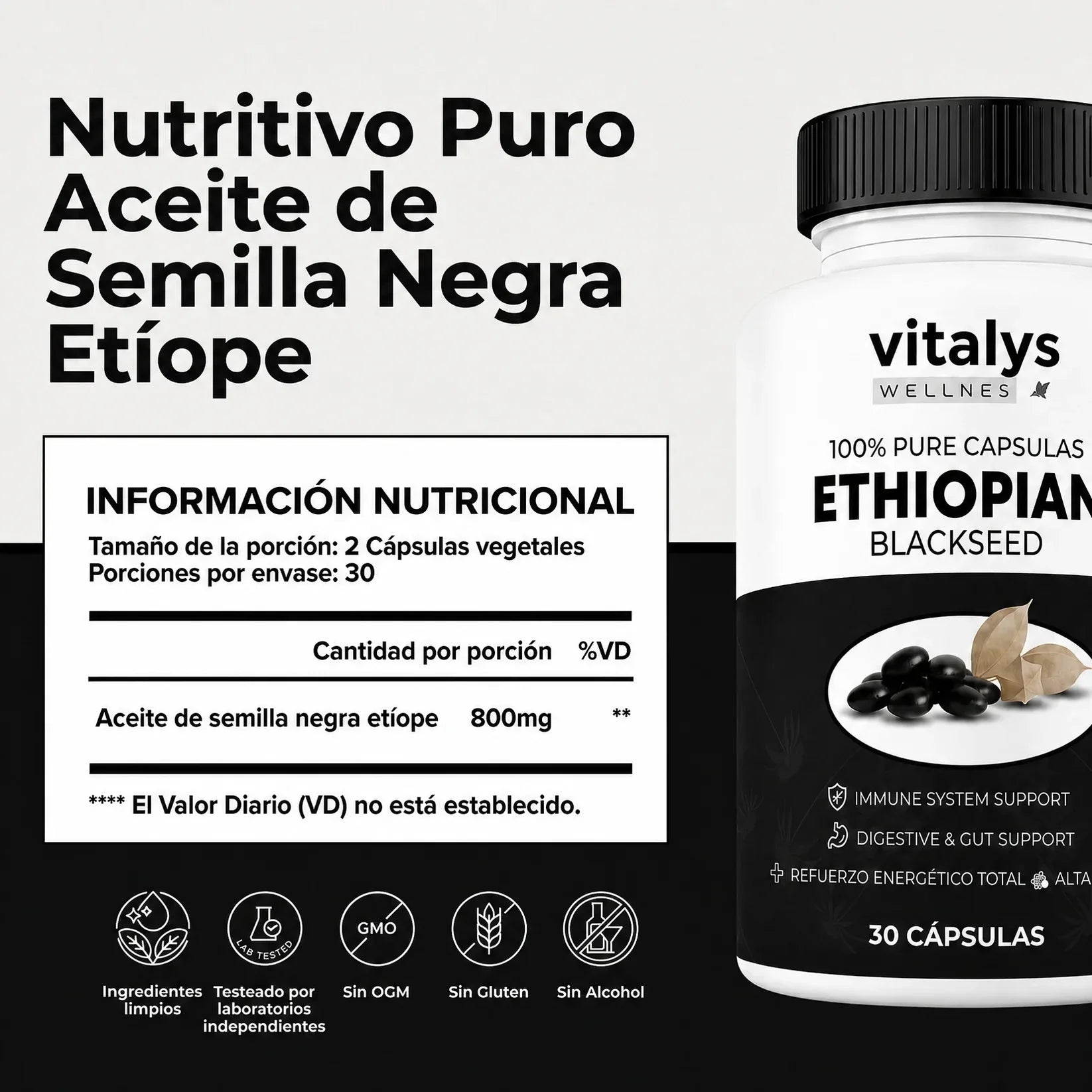 Semilla Negra Etíope — La fórmula natural con 4,64% de timoquinona para tu equilibrio interno.